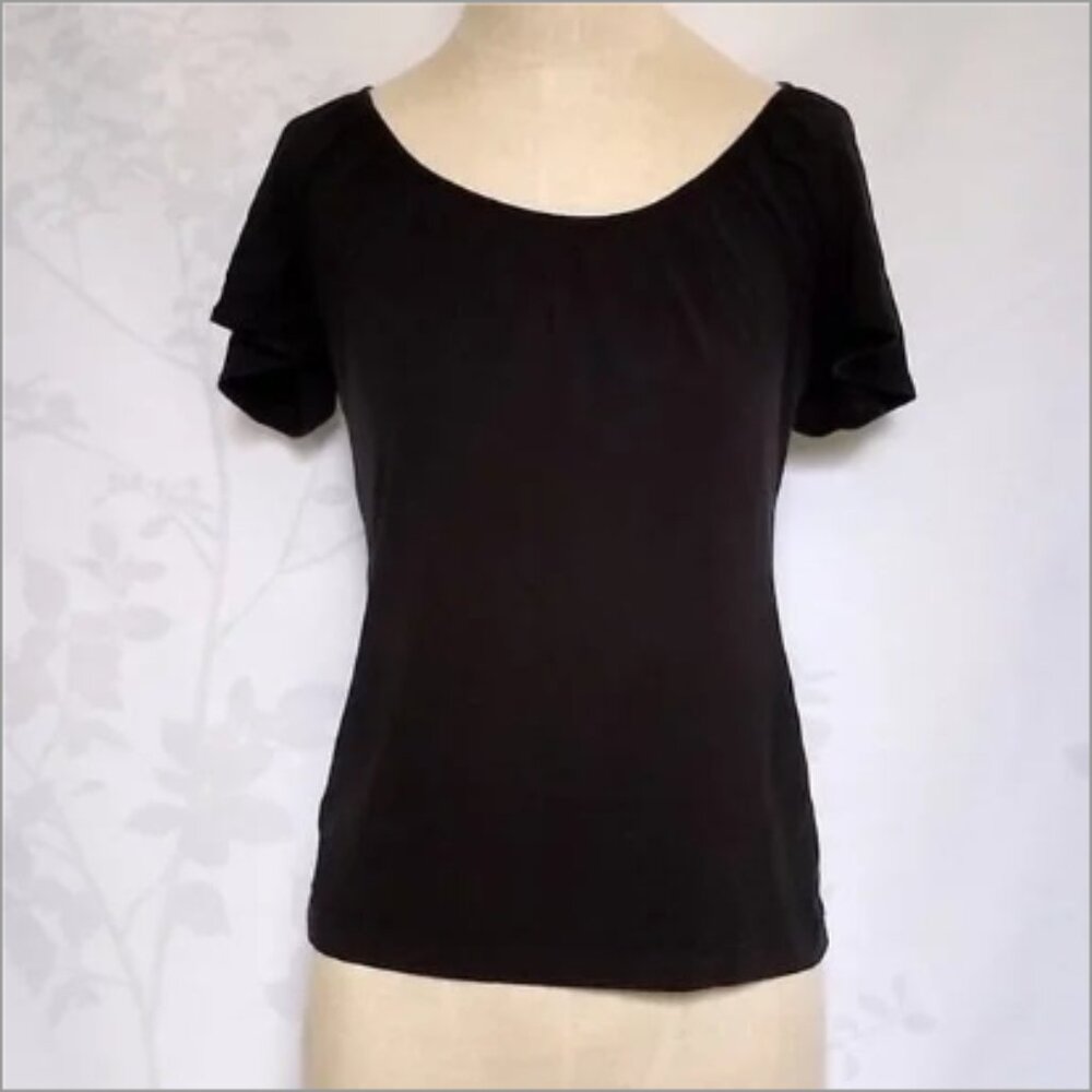 Ann Taylor LOFT womens black soft modal flutter short sleeve t-shirt tee XSP